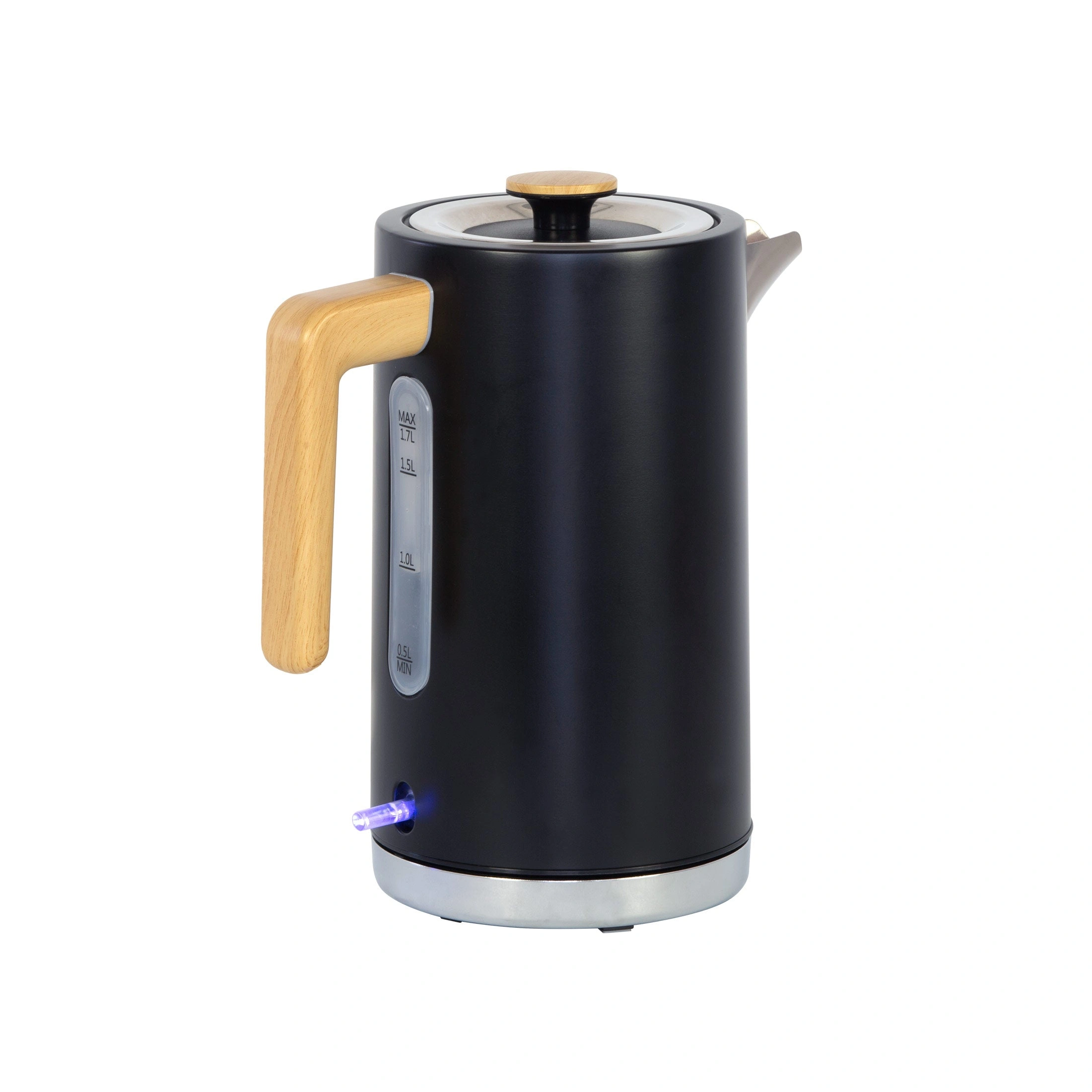 Stylish 1.7L Black Kettle with Warm Wood Accents - Perfect for Cozy Moments.